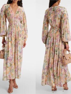 Zimmermann gathered floral-print silk-crepe maxi dress size 0/us size 4